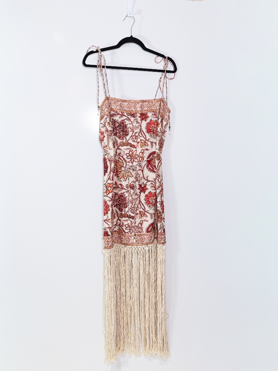 Zimmermann Dresses & Skirts - Zimmermann Vitali Fringe Cotton Tie Shoulder Maxi Dress Sepia Floral Print 8